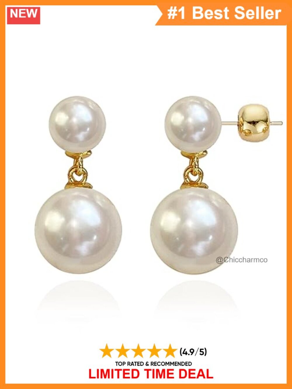 Sterling Silver Double Pearl Drop Dangle Earrings Hypoallergenic